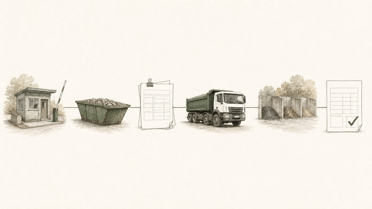 Recording a load brings together the site, the waste, your references, the transporter, the destination and the confirmation.